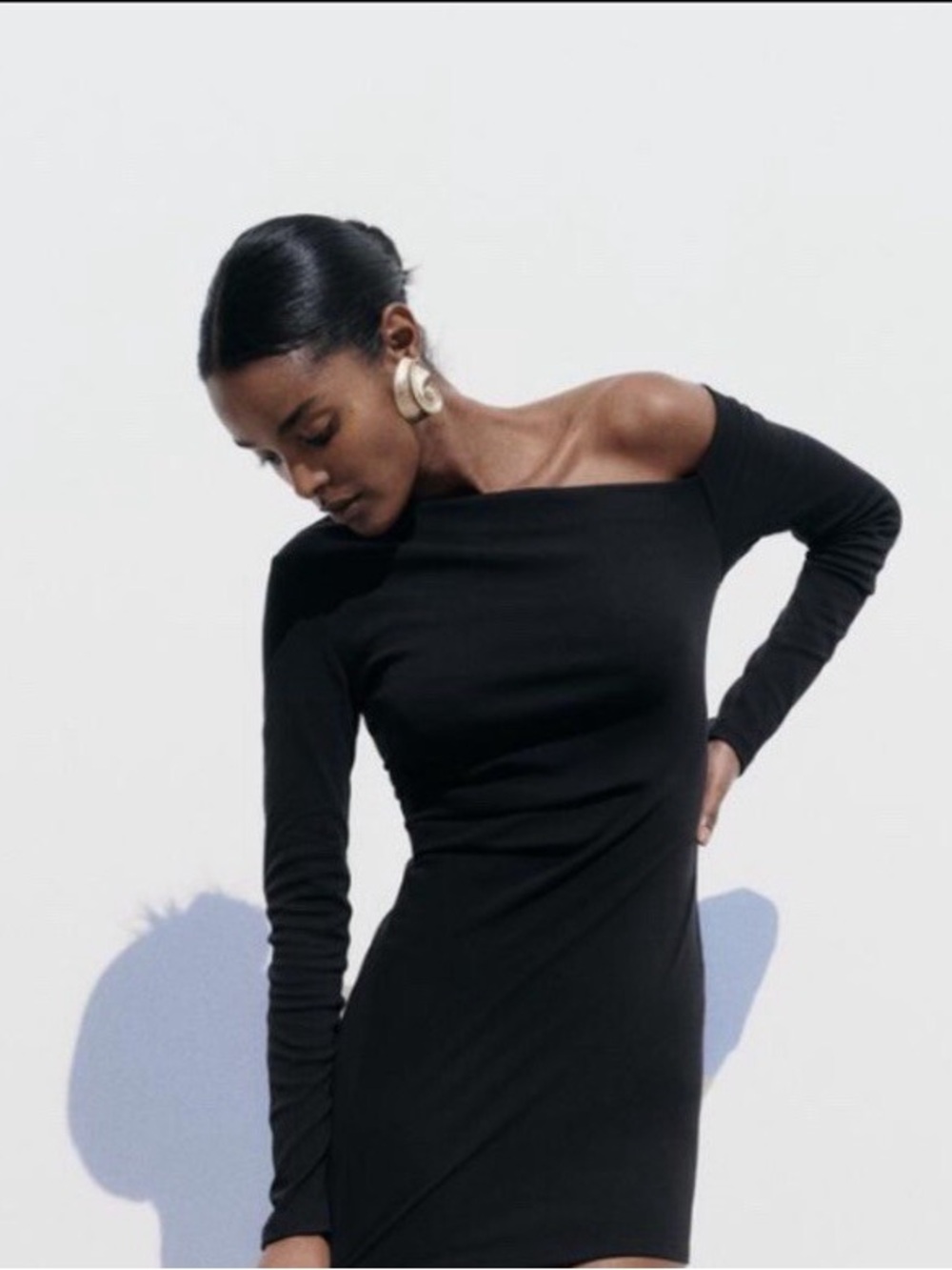 Zara Black Long-Sleeve Ruched Wrap Dress